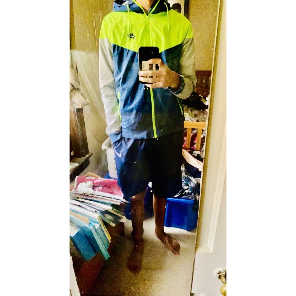 Nike Vintage Rare Windbreaker Windrunner Jacket Nylon Glanz Gray Yellow Neon